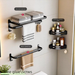 Hole-Free Towel Rack Dual-Use Space Aluminum Material Bathroom Storage Rack Towel Hanger Foldable Thickened Bath Towel Rack_maomaolike.com