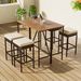 5-Piece Outdoor Acacia Wood Bar Height Table And Four Stools With Cushions, Garden PE Rattan Wicker Dining Table, Foldable Tabletop, High-Dining Bistro Set, All-Weather Patio Furniture, Brown_maomaolike.com