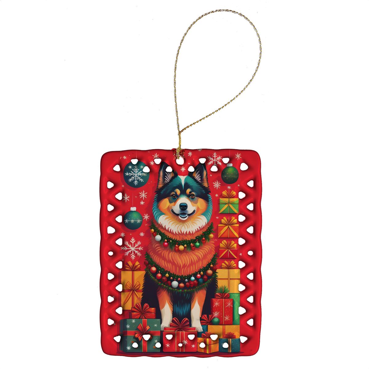 Finnish Lapphund Holiday Christmas Porcelain Ornament Christmas Tree Hanging Decorations For Home Christmas Holiday, Rectangle, Gift, Multicolor_maomaolike.com
