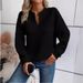 Women's Clothing solid color deep V neck splicing long sleeved women's casual sweatshirt_maomaolike.com