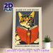 Reading Cat "Wake Up And Read" Painting Poster, Vintage Retro 1961 Library Themed Cat With Glasses Reading Book Poster, Literary Decor Ideal For Study_maomaolike.com