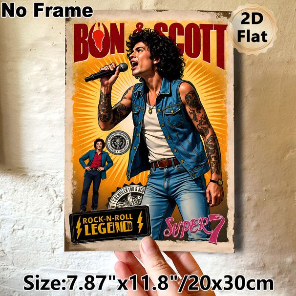 Bon Scott Rock-and-Roll Painting Poster, Vintage Vibrant Retro Rock Star Performance Scene Poster, Retro Rock Art Decor Suitable For Music Studio_maomaolike.com