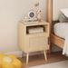 22.83" H Rattan Nightstand, Side Table With Door Open Shelf,Accent Bedside End Table With Solid Wood Legs For Bedroom, Dorm And Small Spaces_maomaolike.com