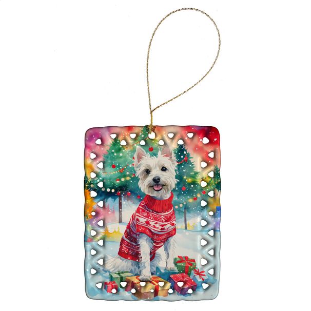 Westie Christmas Porcelain Ornament Christmas Tree Hanging Decorations For Home Christmas Holiday, Rectangle, Gift, Multicolor_maomaolike.com