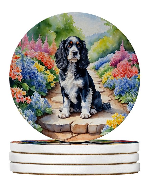 Cocker Spaniel Spring Path Large Sandstone Coasters Pack Of 4 Absorbent Round Coasters Decor Gifts For Men Or Women, 4 In, Multicolor_maomaolike.com