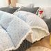Wholesale Korean Style Color-Block Pom-Pom Lace Milk Velvet Autumn Winter Double-Sided Warm Coral Fleece Four-Piece Set_maomaolike.com