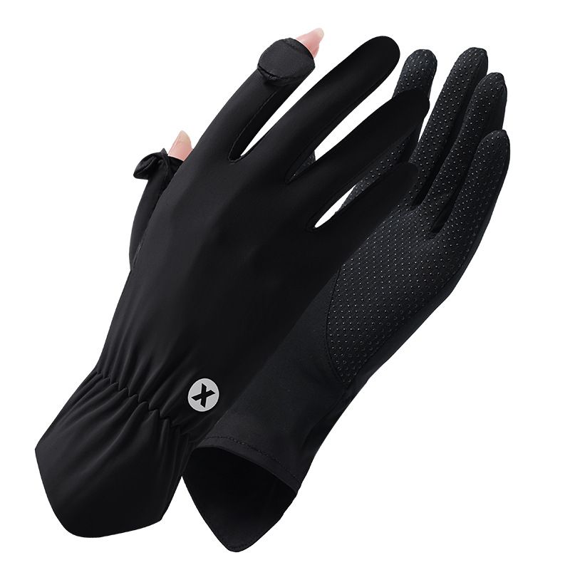 Sunscreen gloves ladies summer cool outdoor anti-ultraviolet thin anti-skid sports riding ice silk gloves_maomaolike.com