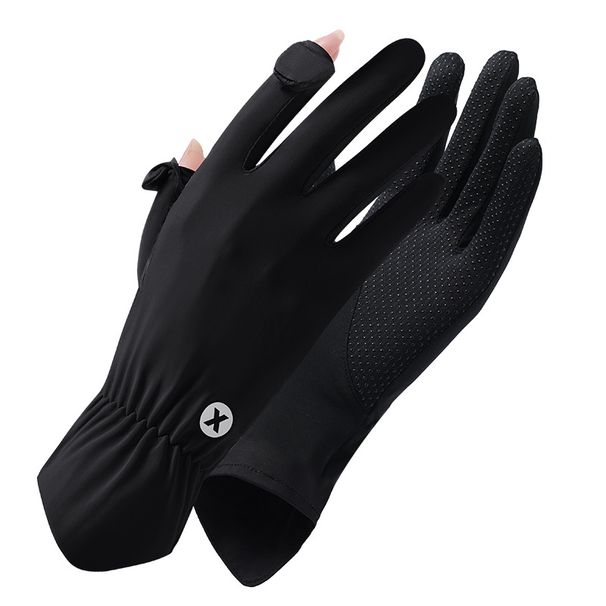 Sunscreen gloves ladies summer cool outdoor anti-ultraviolet thin anti-skid sports riding ice silk gloves_maomaolike.com
