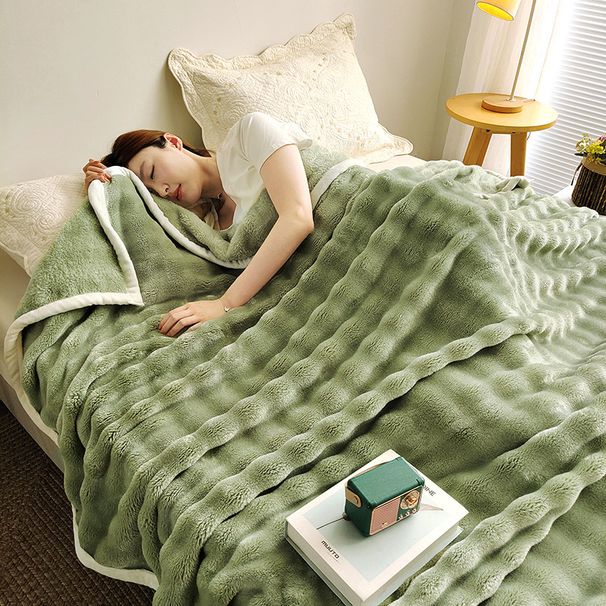 Rabbit Fur Plush Winter Thickened Warm Office Nap Sofa Throw Coral Fleece Blanket All-Season Universal_maomaolike.com