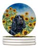 Cocker Spaniel In Sunflowers Large Sandstone Coasters Pack Of 4 Absorbent Round Coasters Decor Gifts For Men Or Women, 4 In, Multicolor_maomaolike.com