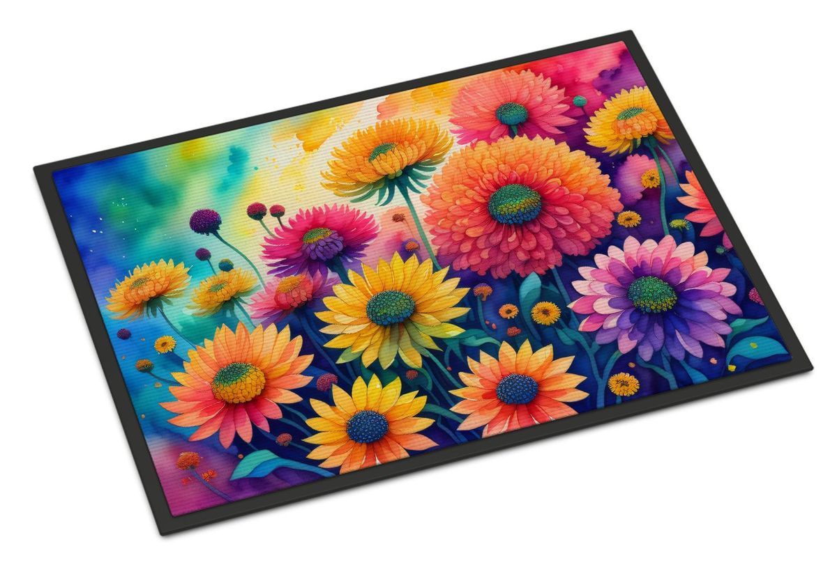 Chrysanthemums In Color Doormat Front Door Mat Indoor Outdoor Rugs For Entryway, Non Slip Washable Low Pile, 24H X 36W_maomaolike.com