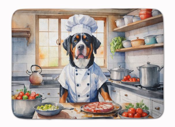 Greater Swiss Mountain Dog The Chef Memory Foam Kitchen Mat Machine Washable Anti-Fatigue Mat Cushion Comfort Bath Mat Or Kitchen Rug_maomaolike.com