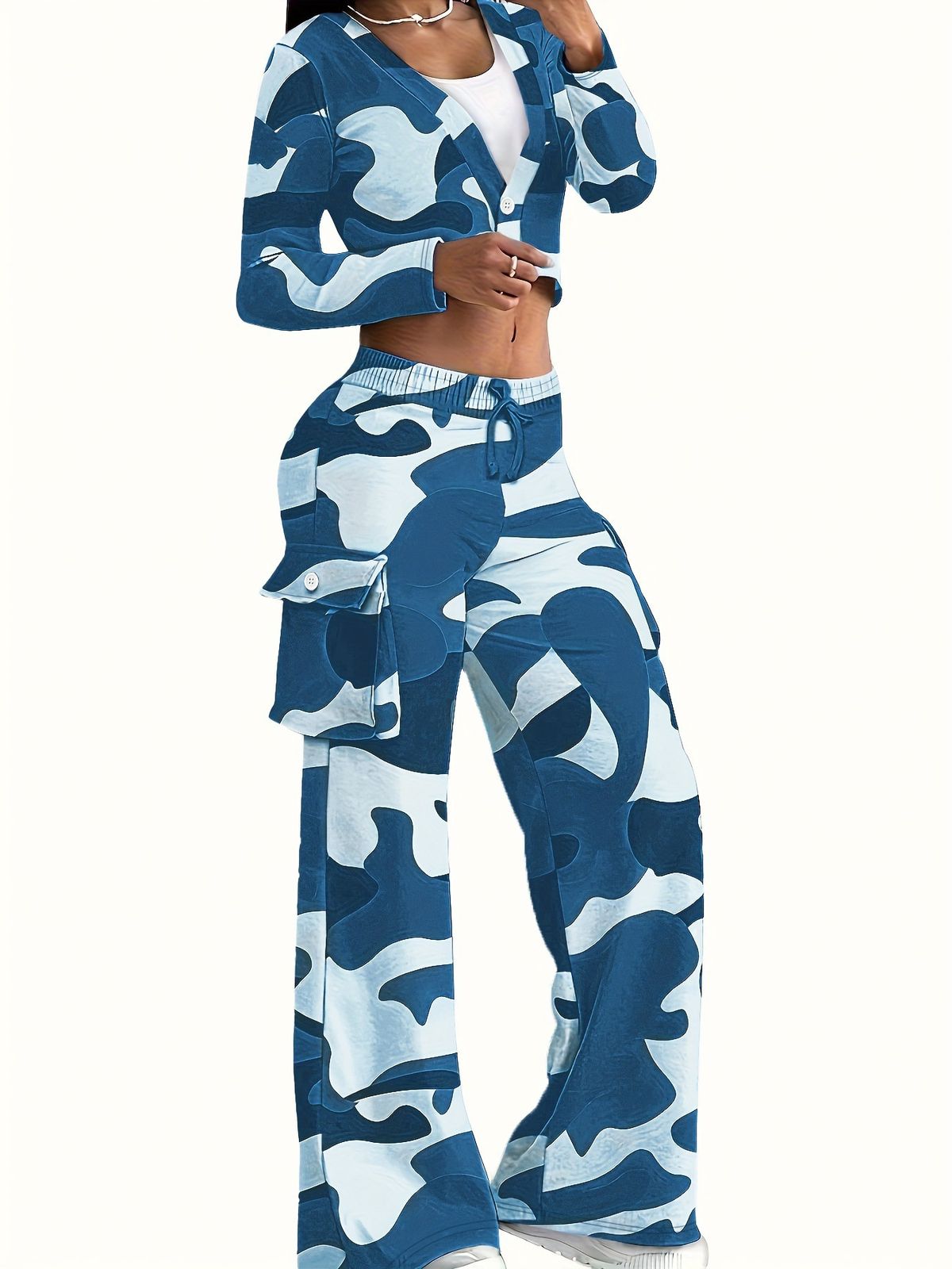 Women's Clothing fashion camouflage print casual sexy short tops casual pants suits _maomaolike.com