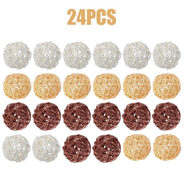 24Pcs Wicker Rattan Balls Decorative Balls 3 Colors Centerpiece Bowls For Home Wedding Party_maomaolike.com