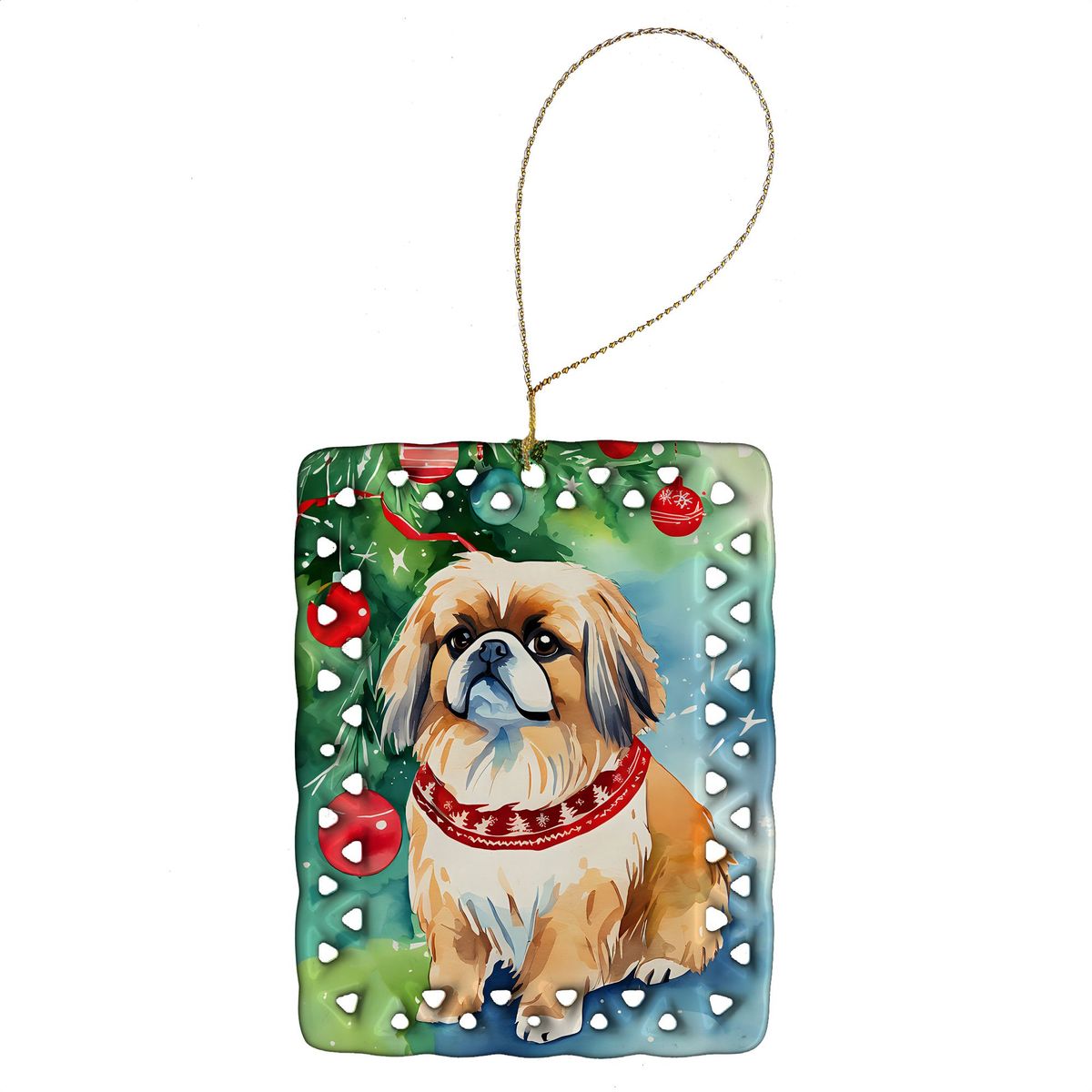 Pekingese Christmas Porcelain Ornament Christmas Tree Hanging Decorations For Home Christmas Holiday, Rectangle, Gift, Multicolor_maomaolike.com