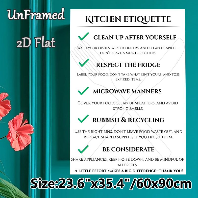 Kitchen Etiquette Painting Poster, Minimalist Typographic Poster, Clear Shared Kitchen Guidelines, Ideal For Home Kitchens, Shared Living Spaces And_maomaolike.com