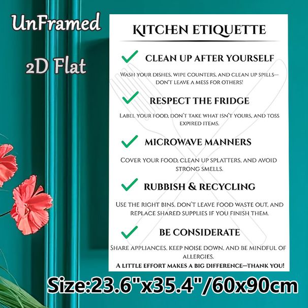 Kitchen Etiquette Painting Poster, Minimalist Typographic Poster, Clear Shared Kitchen Guidelines, Ideal For Home Kitchens, Shared Living Spaces And_maomaolike.com