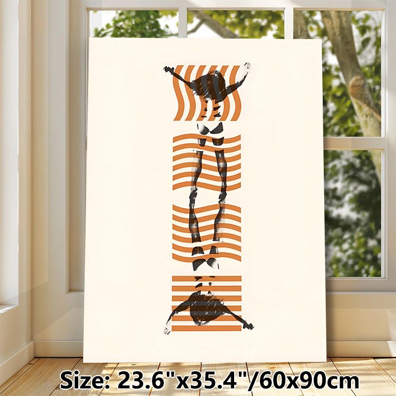 Abstract Dancer Painting Poster, Minimalist Abstract Split Figure With Orange Wavy & Striped Patterns Poster, Unique Artistic Decor Ideal For Living_maomaolike.com