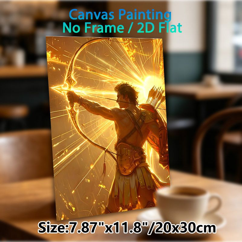 Mythological Solar Archer Painting Poster, Golden Luminous Fantasy Style Poster, Striking Glowing Bow Artwork Suitable For Home, Game Room, Study_maomaolike.com