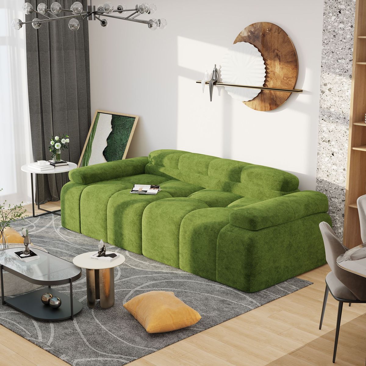 Modern Sofa Bed,Velvet Sleeper Couch,3 Seater Tufted Sofa,And Adjustable Backrests For Small Spaces, Living Room, Bedroom_maomaolike.com