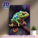 Chameleon Themed Painting Poster, Vibrant Realistic Colorful Chameleon Perched On Branch Poster, Eye-catching Artistic Decor Ideal For Living Room_maomaolike.com