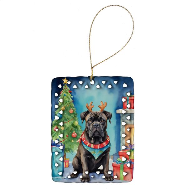 Cane Corso Christmas Reindeer Porcelain Ornament Christmas Tree Hanging Decorations For Home Christmas Holiday, Rectangle, Gift, Multicolor_maomaolike.com