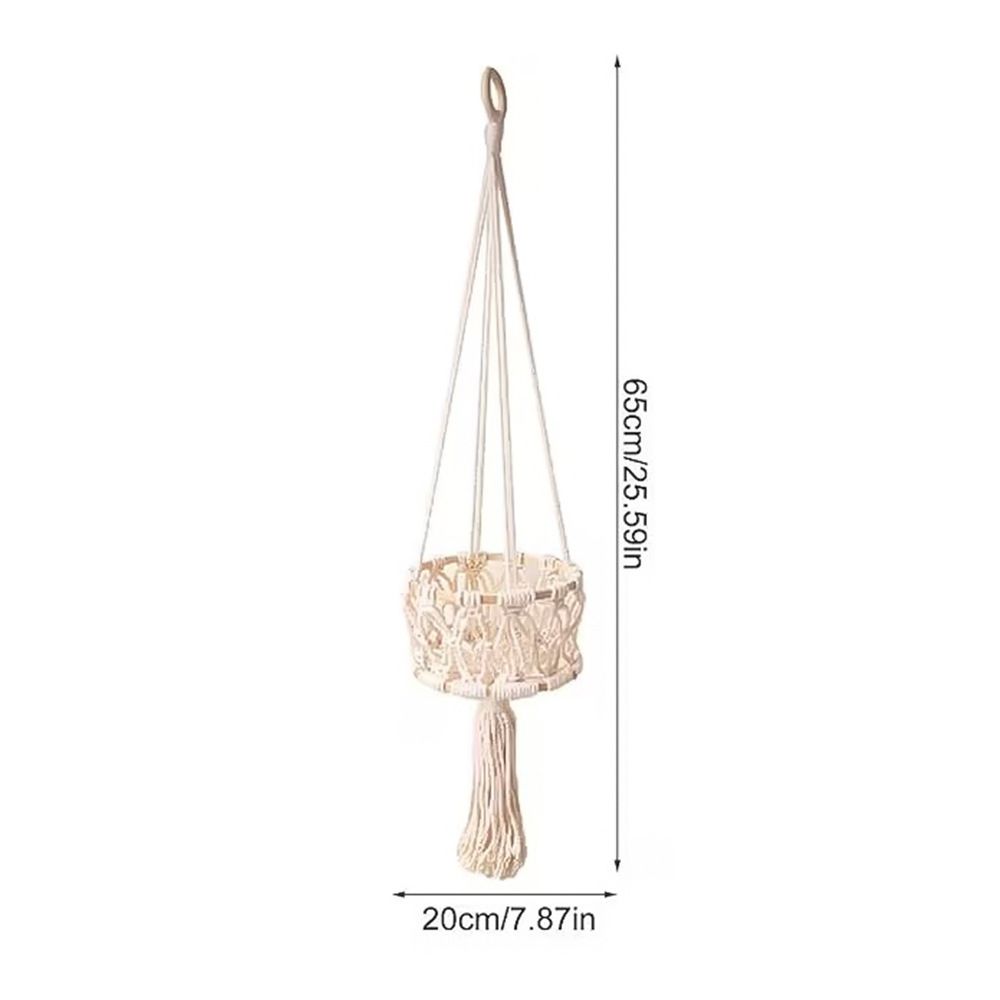 Cotton Rope Handwoven Tapestry Bamboo Hoop Net Bag Fruit Hanging Bohemian Style Decoration Plant Flower Basket_maomaolike.com