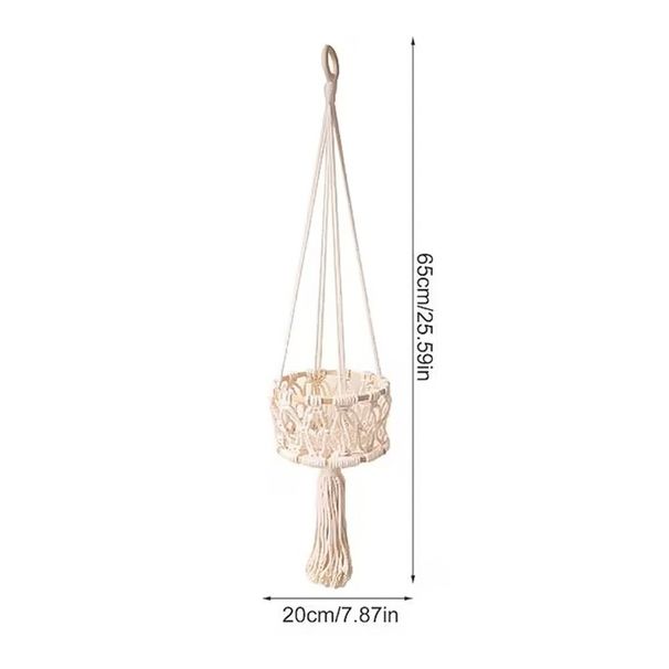 Cotton Rope Handwoven Tapestry Bamboo Hoop Net Bag Fruit Hanging Bohemian Style Decoration Plant Flower Basket_maomaolike.com