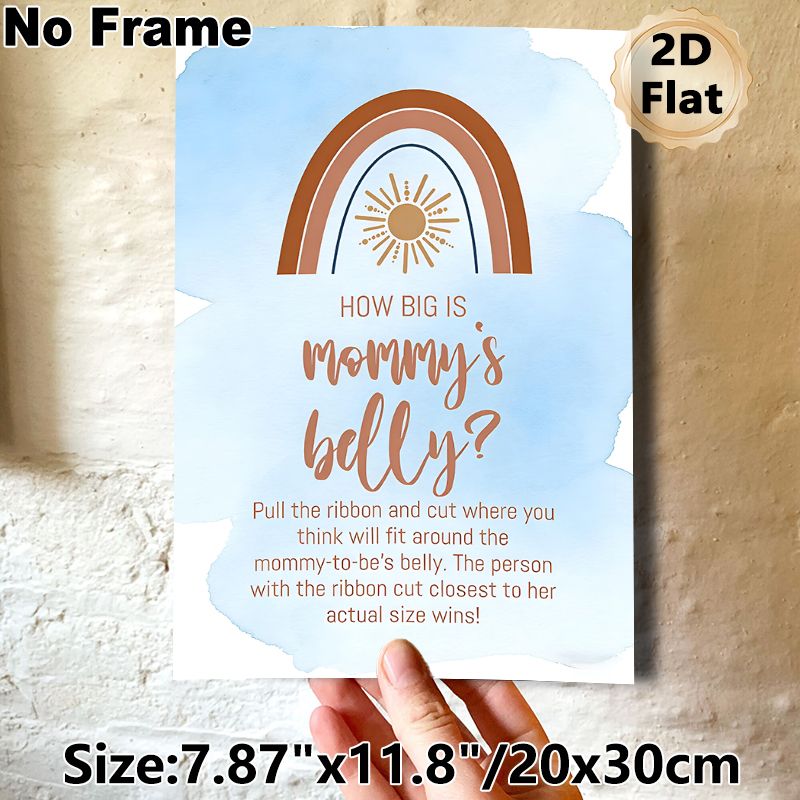 Baby Shower "How Big Is Mommy's Belly" Painting Poster, Soft Watercolor Bohemian Rainbow & Sun Poster, Interactive Party Game Decor For Baby Shower_maomaolike.com