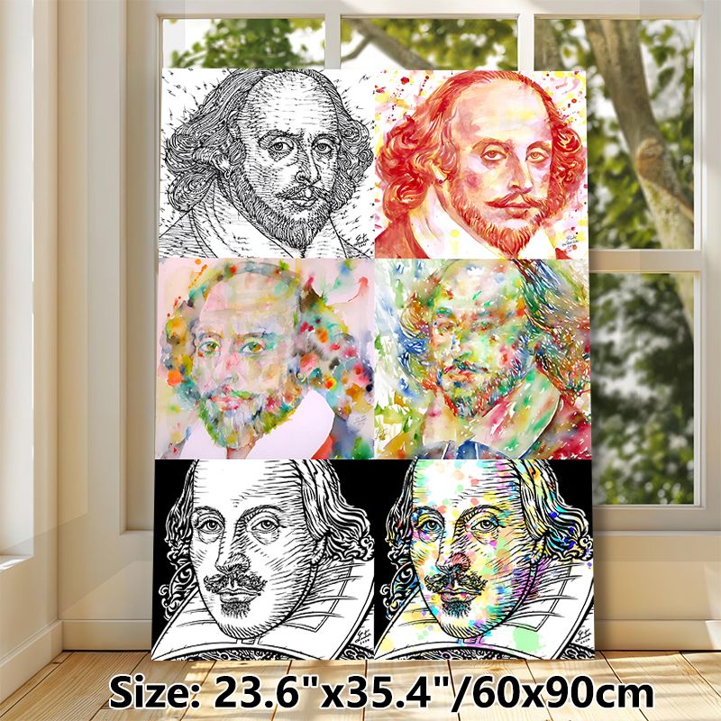 William Shakespeare Portrait Painting Poster, Artistic Ink Line & Vibrant Watercolor Mixed-style Poster, Unique Artistic Portrait Collection, Ideal_maomaolike.com