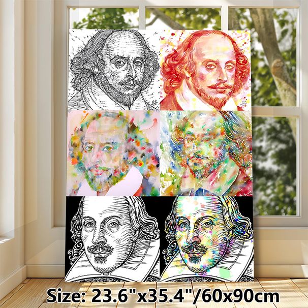 William Shakespeare Portrait Painting Poster, Artistic Ink Line & Vibrant Watercolor Mixed-style Poster, Unique Artistic Portrait Collection, Ideal_maomaolike.com