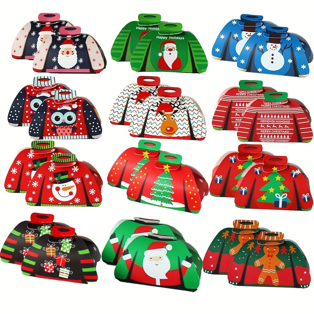 24Pcs Christmas Candy Boxes Assorted 3D Christmas Ugly Sweater Cookie Paper Boxes Cloth Shape Treat Box For Xmas Party Decor Supplies_maomaolike.com