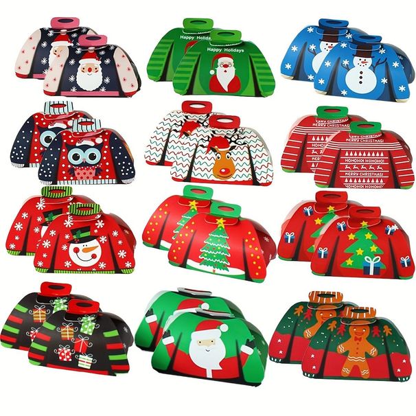 24Pcs Christmas Candy Boxes Assorted 3D Christmas Ugly Sweater Cookie Paper Boxes Cloth Shape Treat Box For Xmas Party Decor Supplies_maomaolike.com