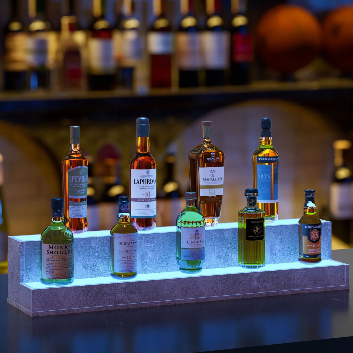 LED Lighted Liquor Bottle Display Shelf, 37 Inch Bar Display Shelf, DIY Illuminated Bottle Shelf With App & Remote Control, 2 Step Freestanding Holding Bottles For Home Bar, Party, Grey_maomaolike.com
