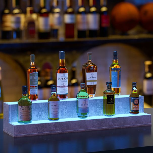 LED Lighted Liquor Bottle Display Shelf, 37 Inch Bar Display Shelf, DIY Illuminated Bottle Shelf With App & Remote Control, 2 Step Freestanding Holding Bottles For Home Bar, Party, Grey_maomaolike.com