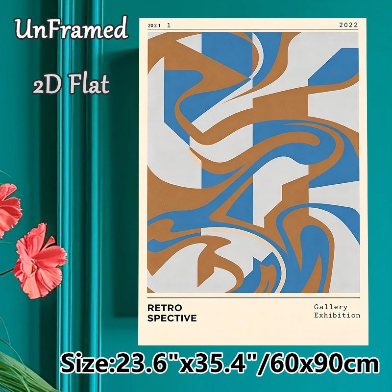 Retro Abstract Geometric Painting Poster, Vintage Curvy & Blocky Graphic Poster, Timeless Artistic Design Brings Retro Vibe, Suitable For Living Room_maomaolike.com