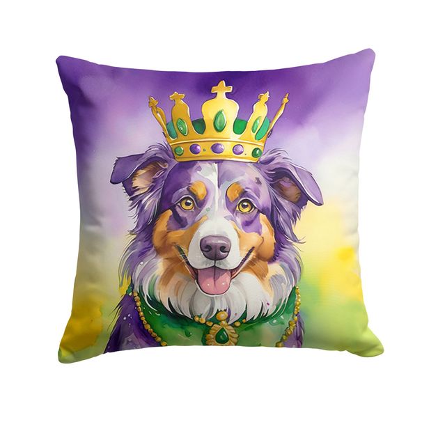 Australian Shepherd King Of Mardi Gras Throw Pillow Machine Washable, Indoor Outdoor Decorative Pillow For Couch, Bed Or Patio, 14Hx14W_maomaolike.com