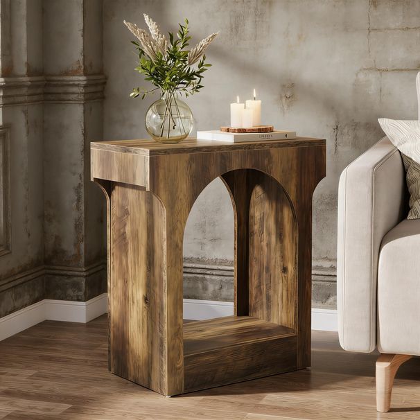Wood End Table, 2-Tier Side Table With Storage Space_maomaolike.com