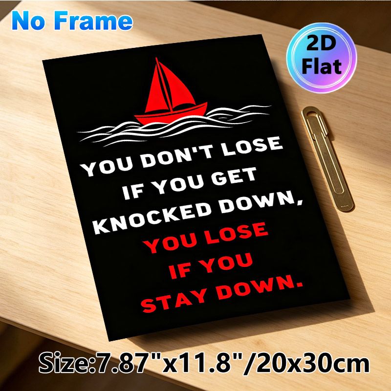 Motivational Sailboat Painting Poster, Bold Minimalist Typographic & Red Sailboat Scene Poster, Inspirational Quote Decor Idea For Home Office, Living_maomaolike.com