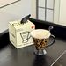Vintage Leopard Print Ceramic Cup, Creative Conical Water Cup, Coffee Cup With Spoon, Gift Box For Best Friend's Birthday_maomaolike.com
