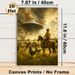 Cowboy & UFO Themed Painting Poster, Vintage Western Style Dramatic Rural Scene Poster, Unique Surreal Artwork Ideal For Living Room, Study Wall Decor_maomaolike.com