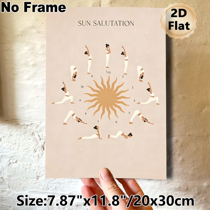 Sun Salutation Yoga Painting Poster, Minimalist Warm-toned Yoga Pose Sequence Poster, Clear Step-by-step Pose Guide For Yoga Practice, Ideal For Yoga_maomaolike.com