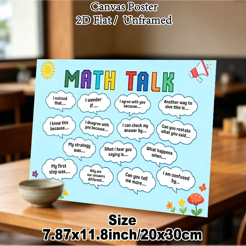 Math Talk Themed Painting Poster, Colorful Pixel-style Math Discussion Prompts Poster, Guides Structured Math Conversations Ideal For Classrooms And_maomaolike.com