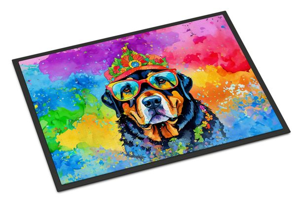 Rottweiler Hippie Dawg Doormat Front Door Mat Indoor Outdoor Rugs For Entryway, Non Slip Washable Low Pile, 24H X 36W_maomaolike.com