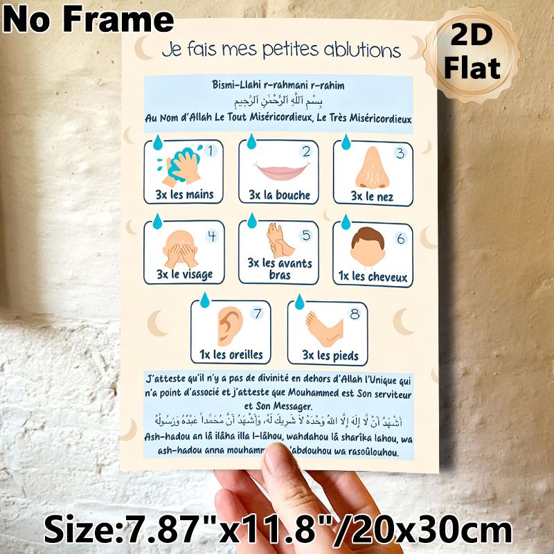Islamic Ablution Guide Painting Poster, Clear Illustrated Cartoon-style Step-by-step Poster, Practical Ritual Purification Guide Suitable For Home_maomaolike.com