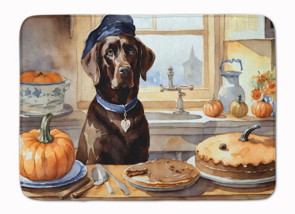 Chocolate Lab Fall Kitchen Pumpkins Memory Foam Kitchen Mat Machine Washable Anti-Fatigue Mat Cushion Comfort Bath Mat Or Kitchen Rug_maomaolike.com