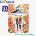 Autumn Gazebo & Friends Painting Poster, Warm Watercolor Style Poster, Cozy Fall Scene With Two Figures, Pumpkins And Foliage, Ideal For Living Room_maomaolike.com