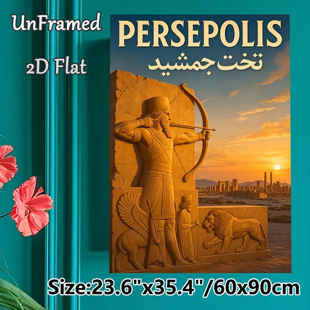 Persepolis Ancient Persian Relief Painting Poster, Vintage Historical Carving Style Poster, Authentic Ancient Art Piece Ideal For Home Study, Cultural_maomaolike.com