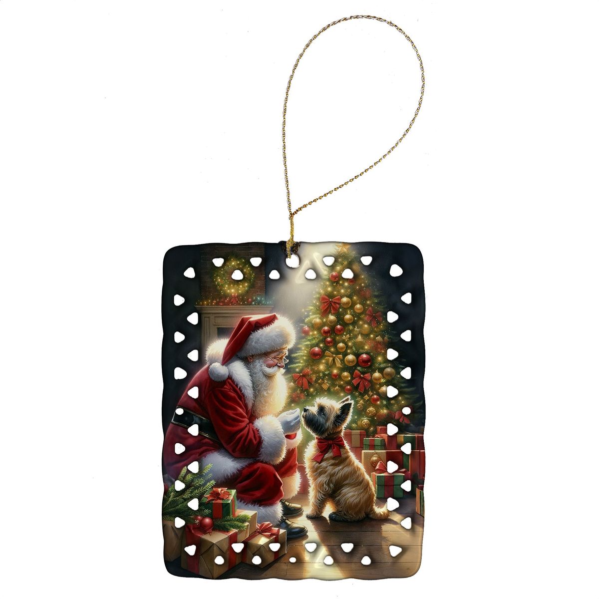Cairn Terrier And Santa Claus Porcelain Ornament Christmas Tree Hanging Decorations For Home Christmas Holiday, Rectangle, Gift, Multicolor_maomaolike.com