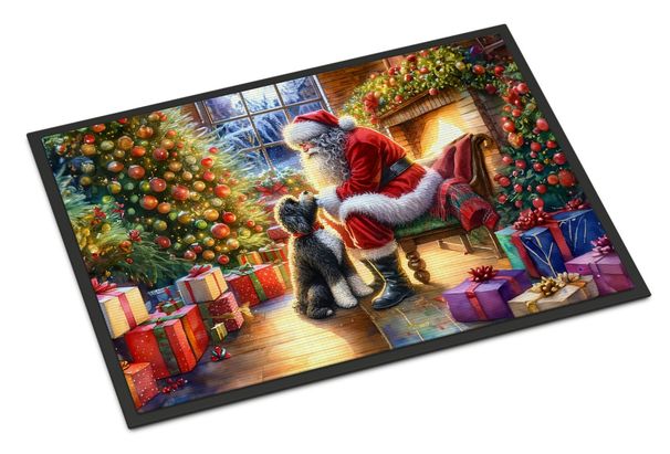 Portuguese Water Dog And Santa Claus Doormat Front Door Mat Indoor Outdoor Rugs For Entryway, Non Slip Washable Low Pile, 24H X 36W_maomaolike.com
